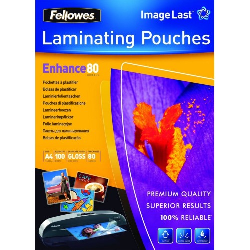 Pack of 100 Fellowes Enhance A5 80 Micron Laminating Pouches