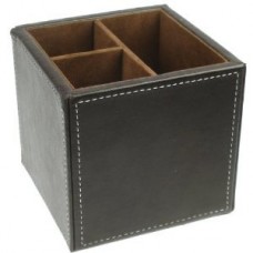 DESK ORGANISER BROWN FAUX LEATHER SQUARE OSCO