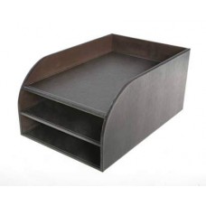 DESK TRAY FAUX LEATHER BROWN 3 TIER OSCO