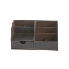 DESK ORGANISER BROWN FAUX LEATHER OSCO