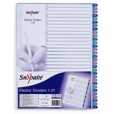 DIVIDERS PVC 1-31 ASSORTED ELECTRA COLOURS SNOPAKE