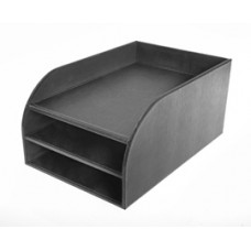 LETTER TRAY 3 TIER FAUX LEATHER BLACK OSCO